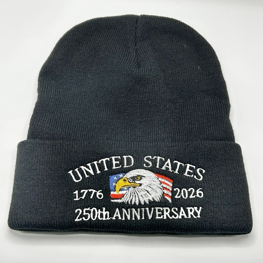 United States of American 250 Years USA Flag Beanie Hat Cap Knit Cuff Black